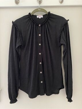 Goldie Lewinter Ruffle Trim Button Front Long Sleeve Top XS